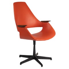 Arthur Umanoff fauteuil de bureau orange en cuir, noyer et acier