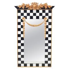 Vintage Designer Neoclassical Style Black & White Tile Mirror