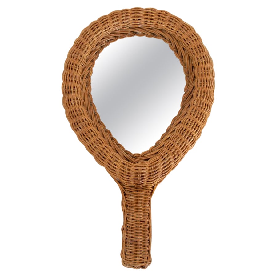 French Wicker Hand-Held Mirror