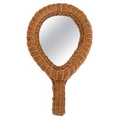 Vintage French Wicker Hand-Held Mirror