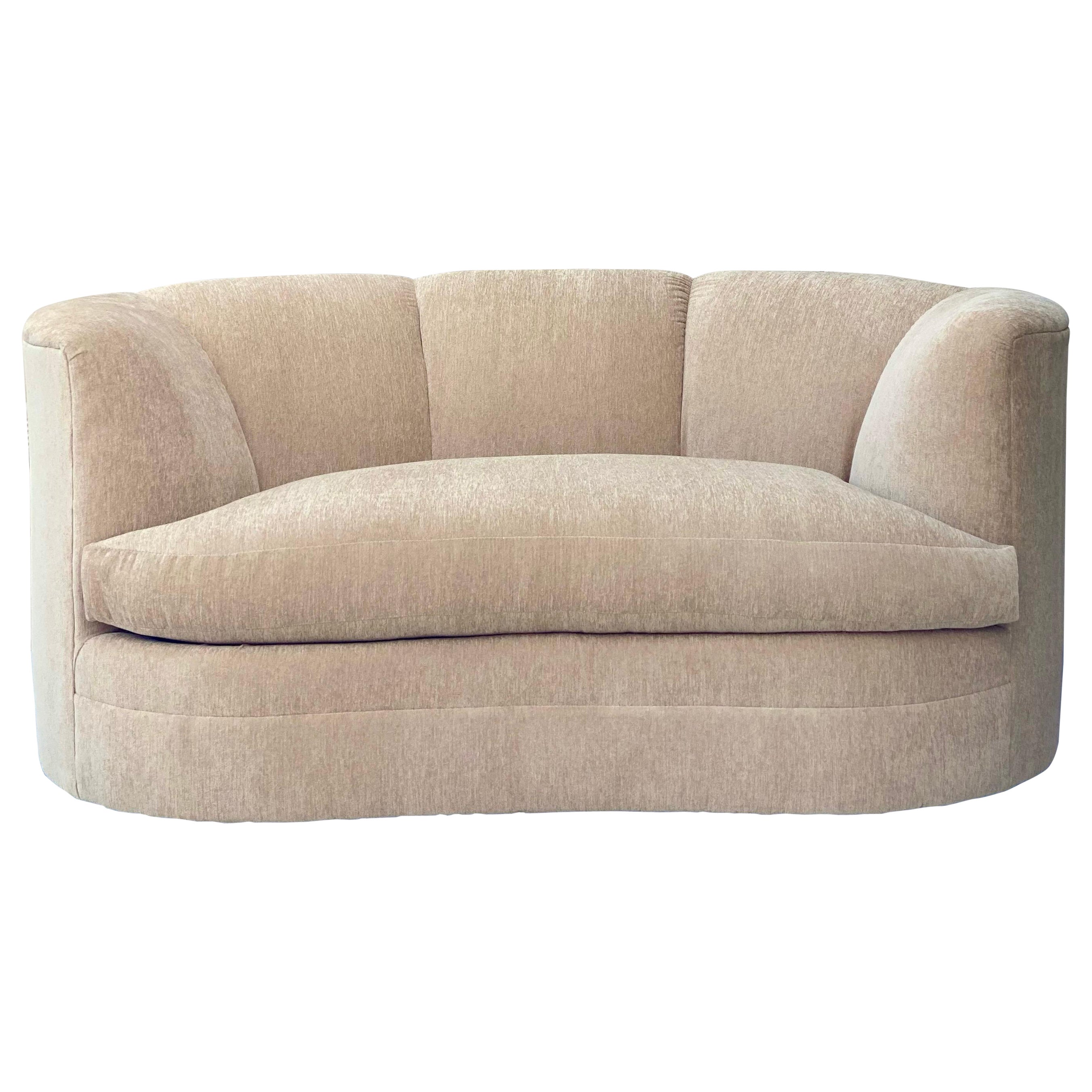 1980s Postmodern Reupholstered Taupe Curved Channel Sofa