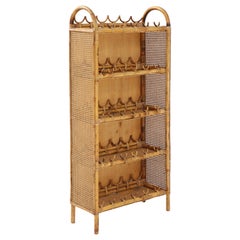 Italian Vintage Bamboo and Rattan Wine Shelf