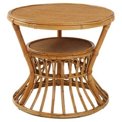 Italian Vintage Bamboo and Rattan Circular Side Table