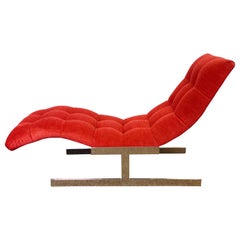 1970s Milo Baughman Style Chrome Red Wave Chaise