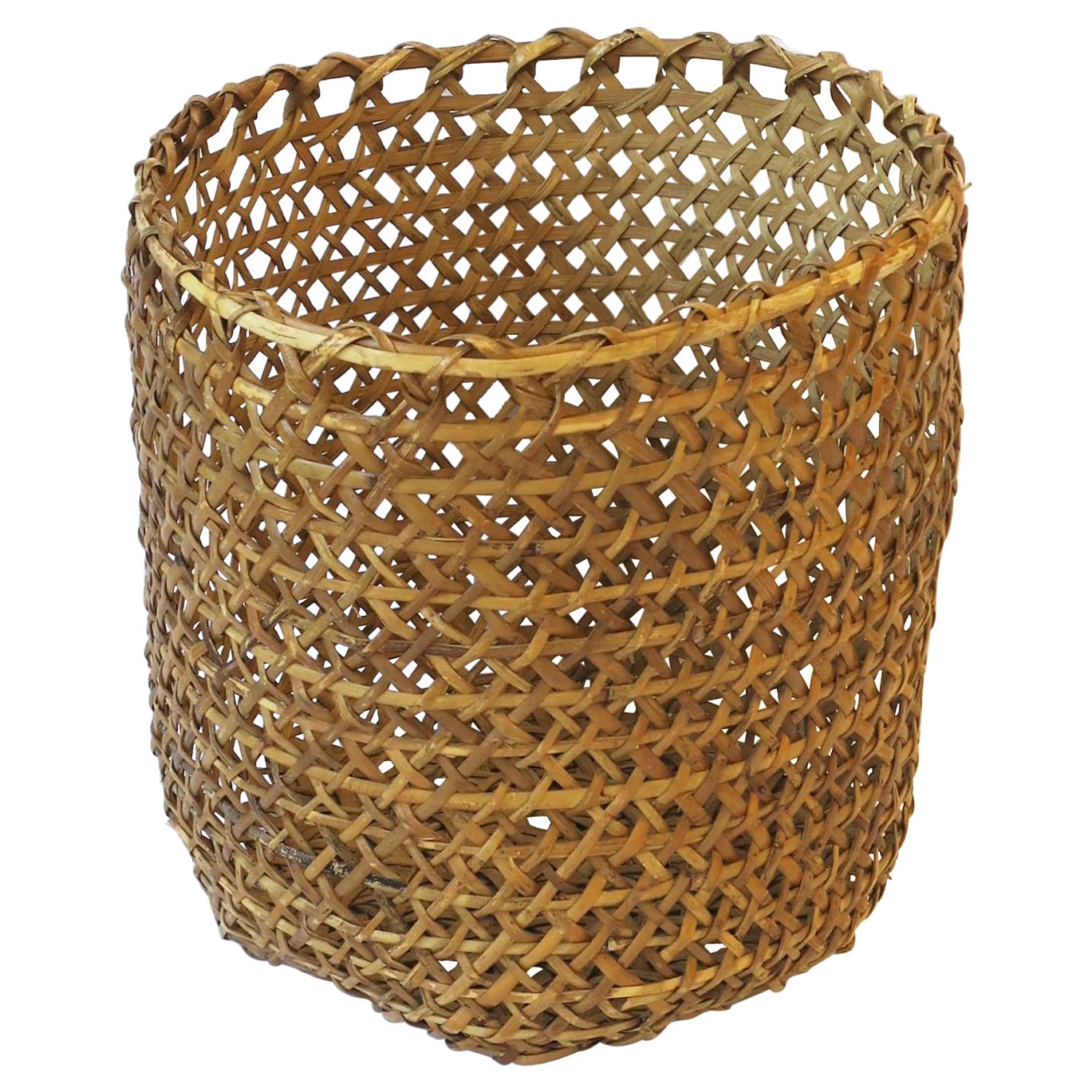 Vintage Wicker Basket Cachepot or Wastebasket Trash Can