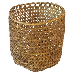 Retro Wicker Basket Cachepot or Wastebasket Trash Can