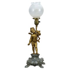 Antique French Neoclassical Gilt Metal Figural Cherub Lamp Circa 1890