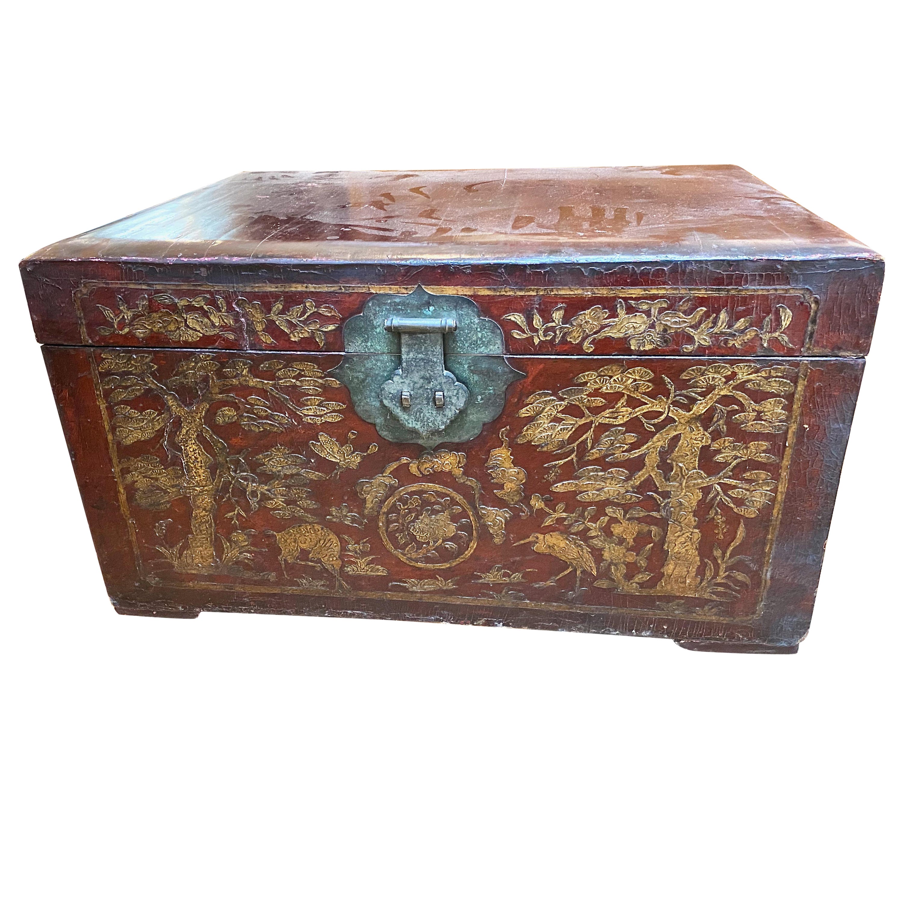 Chinese Tooled Leather Trunk, 19th Century