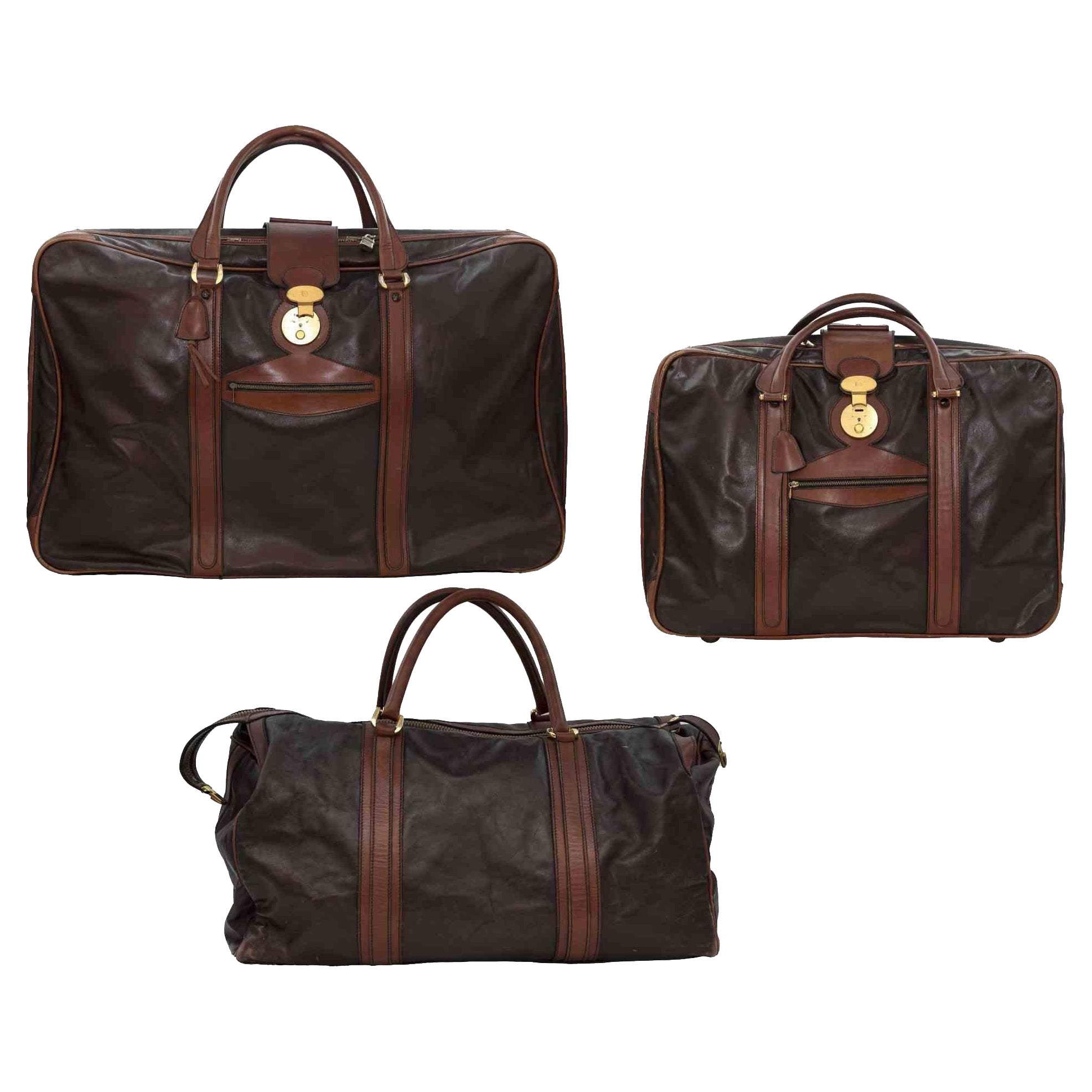 Nazareno Gabrielli Vintage Suitcases Brown Leather, 1970s For Sale