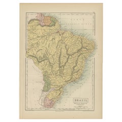 Carte ancienne du Brésil, d' Uruguay, du Paraguay et de Guyana par A & C. Black, 1870