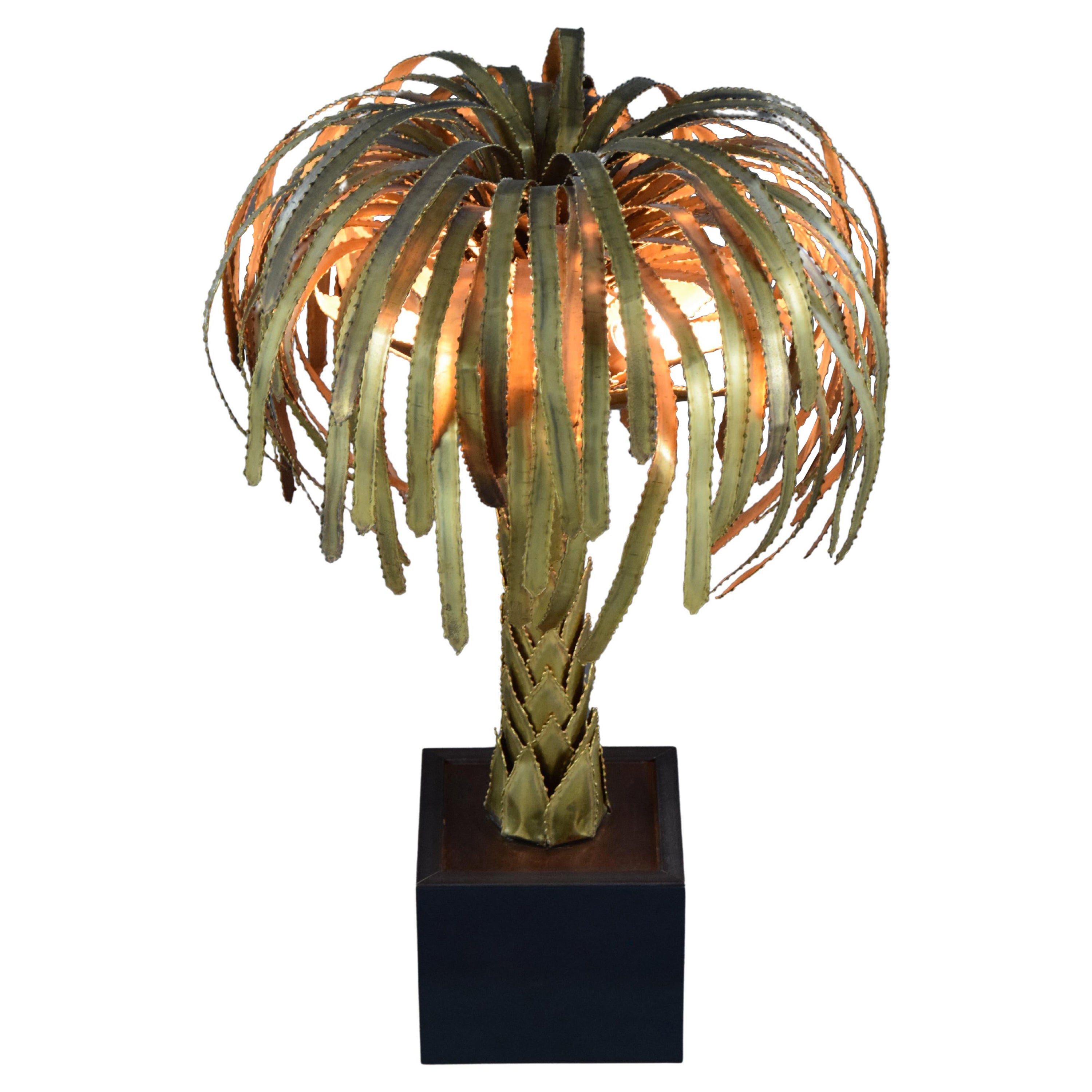 Maison Jansen French Hollywood Regency Brass Palm Tree Table Lamp