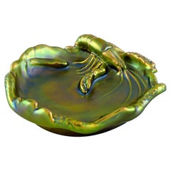 Zsolnay Bowl in Glazed Stoneware Modeled with Crayfish, Beautiful Eozin Glaze