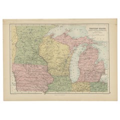 Antike Karte der westlichen Staaten, Michigan, Wisconsin, Iowa von A & C. Black, 1870