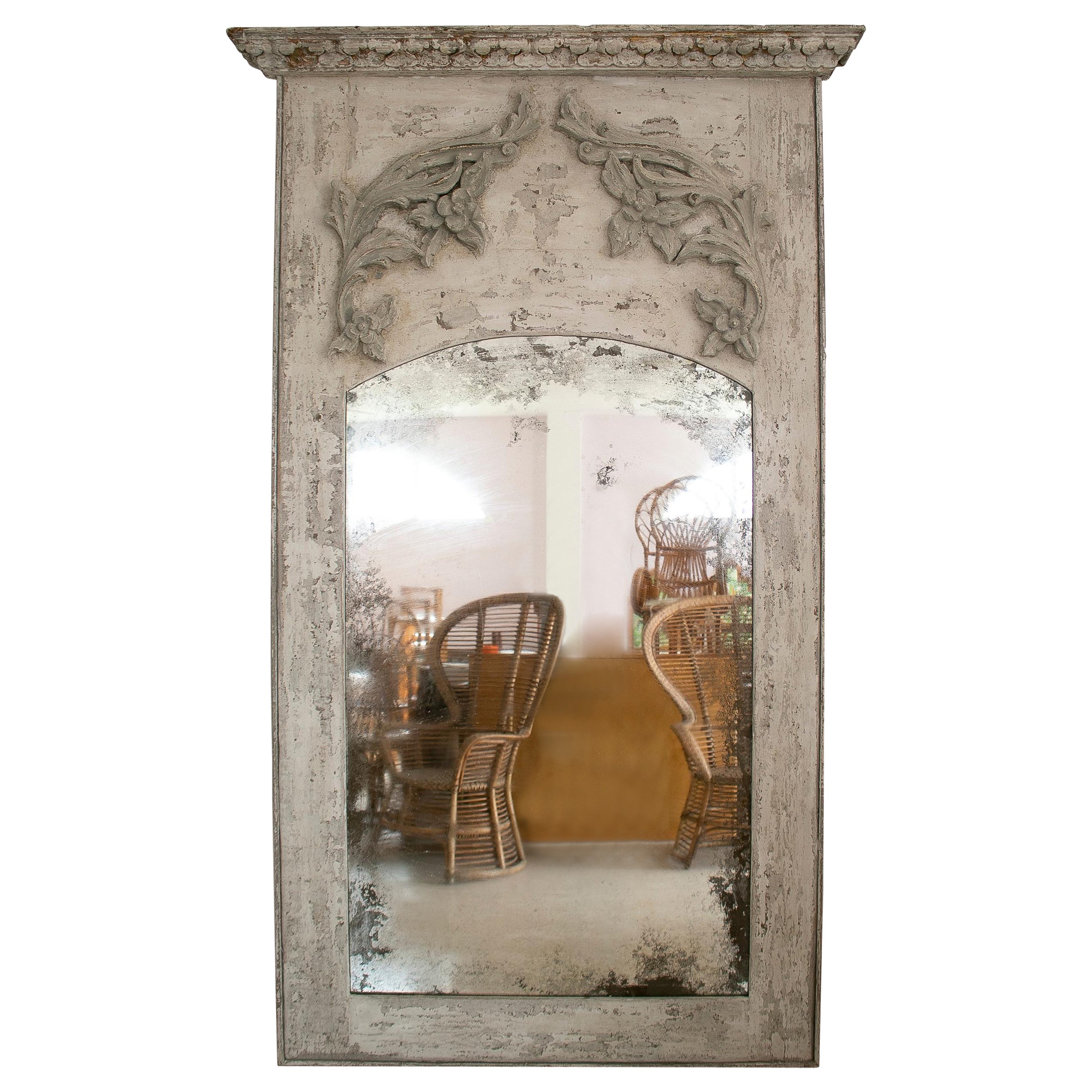 1980s French Painted Wood Classical Wall Mirror For Sale