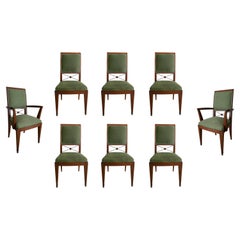 1940s French Mahogany & Bronze Set of Six Chairs & Two Armchairs