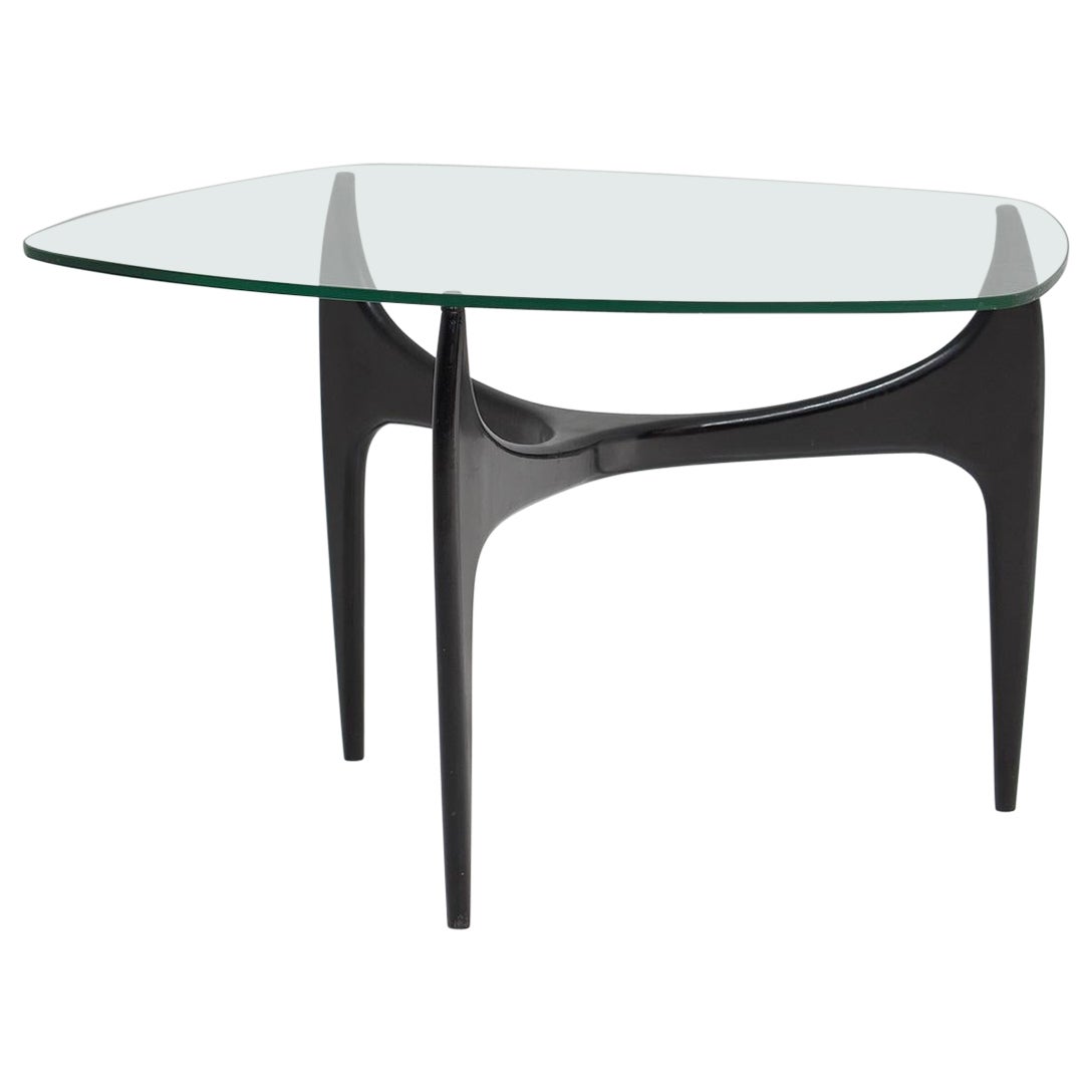 Jos De Mey for Luxus Coffee Table with Black Lacquered Wood & Glass Top For Sale