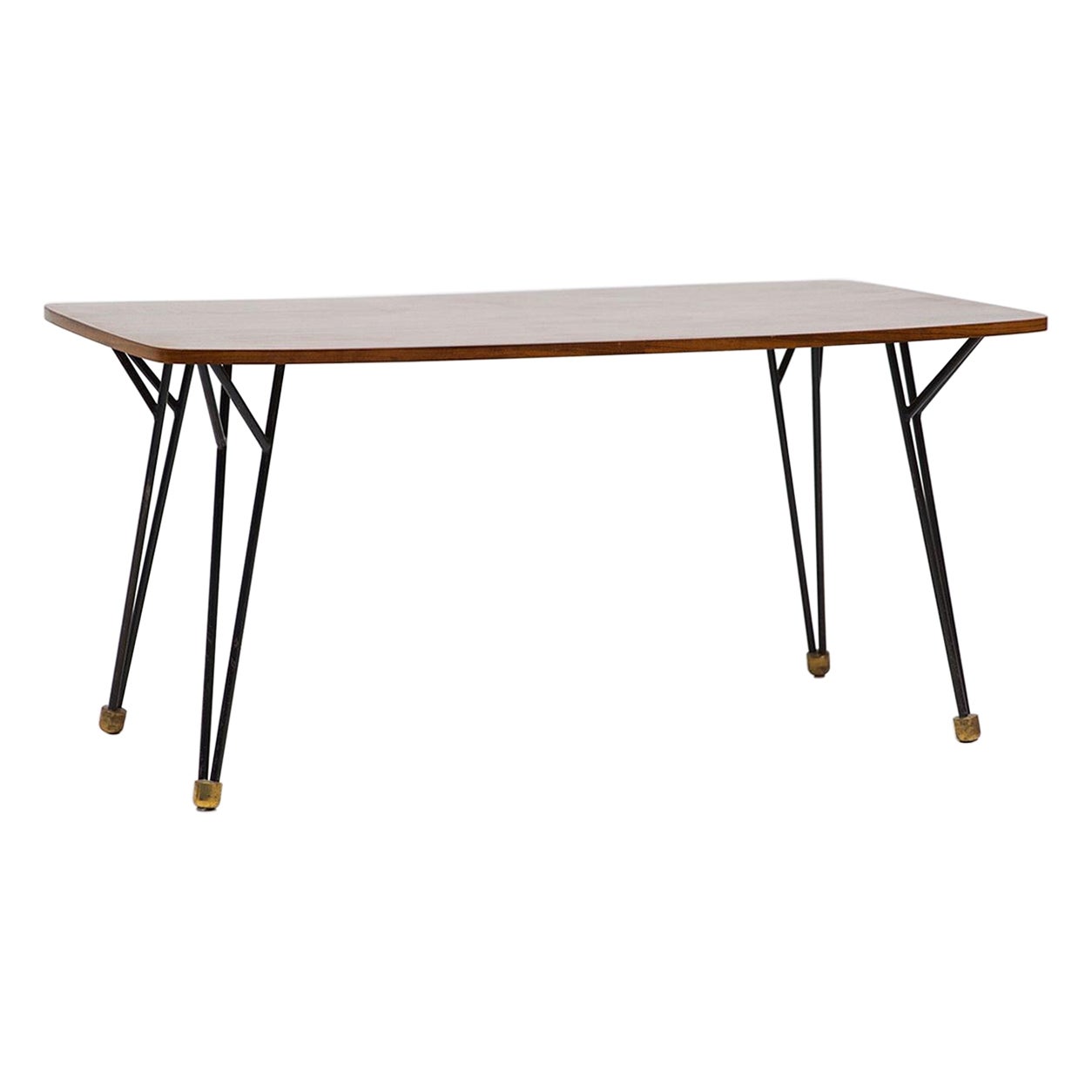 Alfred Hendrickx T3 Dining Table 50s with Black Lacquered Metal Frame For Sale