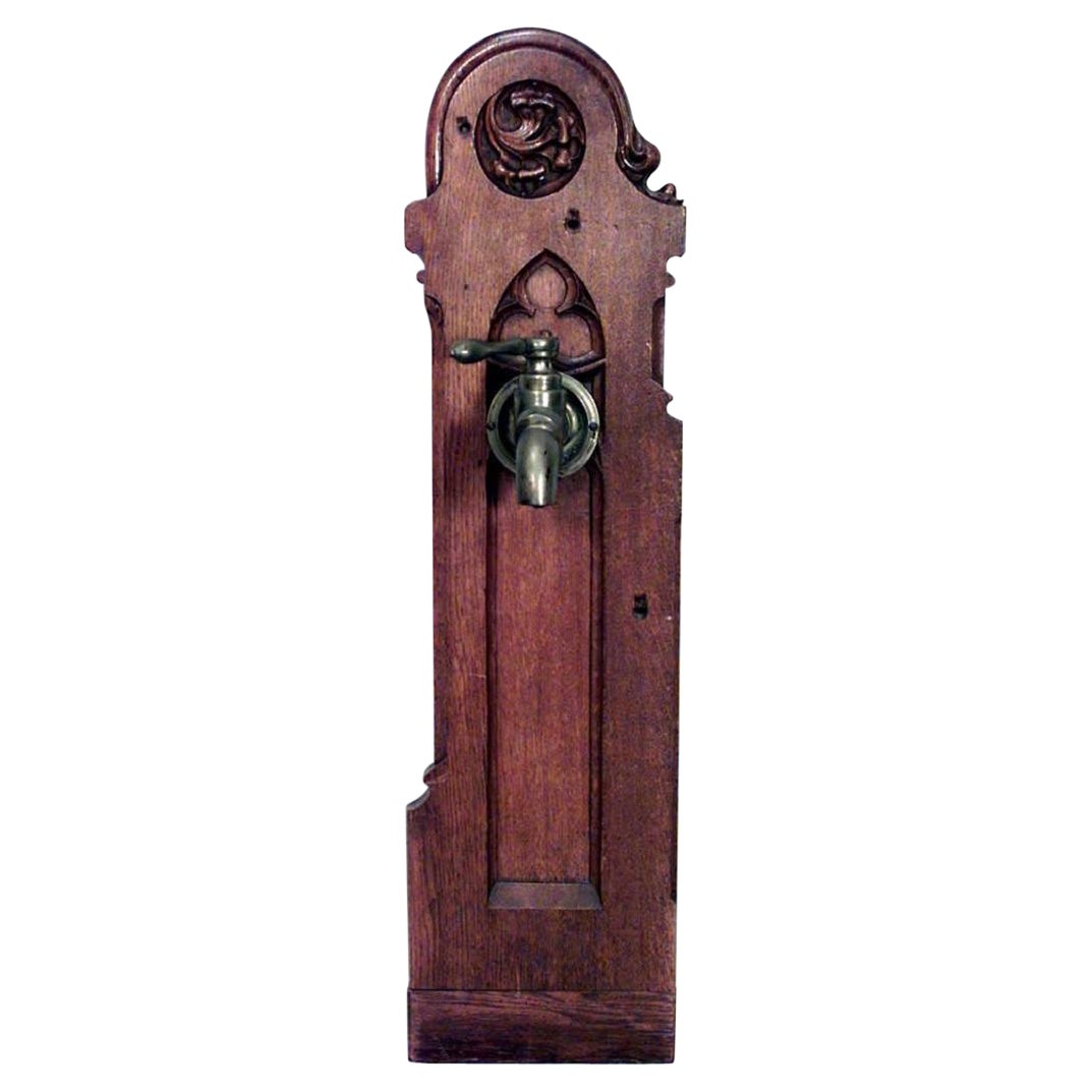 English Gothic Style Holy Water Bronze Faucet Oak Wall Plaques For Sale