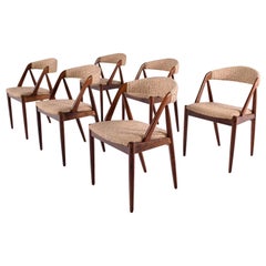 Mid Century Set of Six Rosewood and Fabric Dining Chairs by Kai Kristiansen