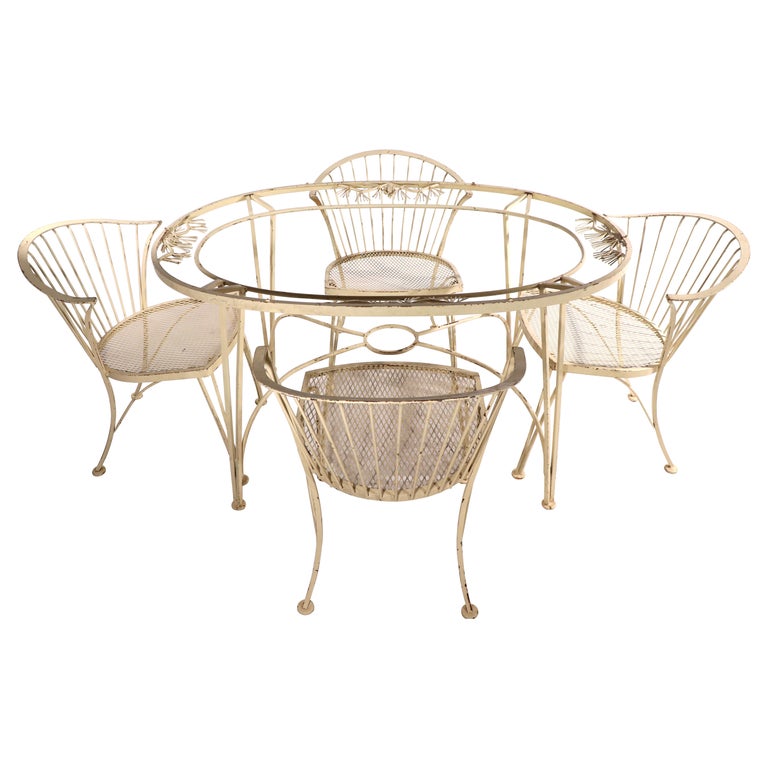 5 Pc Wrought Iron Woodard Pinecrest Garden Patio Set For Sale