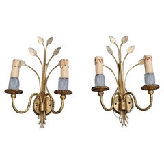 Mid-Century French Wall Sconces Crystall and Gold Plated Metal Maison Jansen