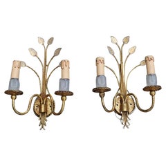 Retro Mid-Century French Wall Sconces Crystall and Gold Plated Metal Maison Jansen 