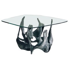 Brutalist Abstract Coffee Table with Asymmetric Glass Top