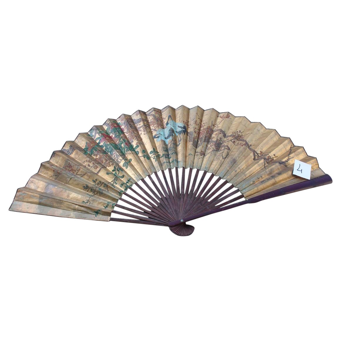 Decorative Mid-Century Chinese Fan Paper Decorated Painted Wooden Structure chic For Sale