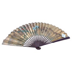 Decorative Mid-Century Chinese Fan Paper Decorated Painted Wooden Structure chic