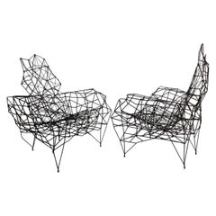 Large French Artist Wrought Iron, Wire & Nylon Sculpture Lounge Chair, Ron Arad