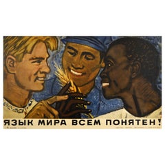 Original Vintage Soviet Poster Language Of Peace World Friendship Unity USSR