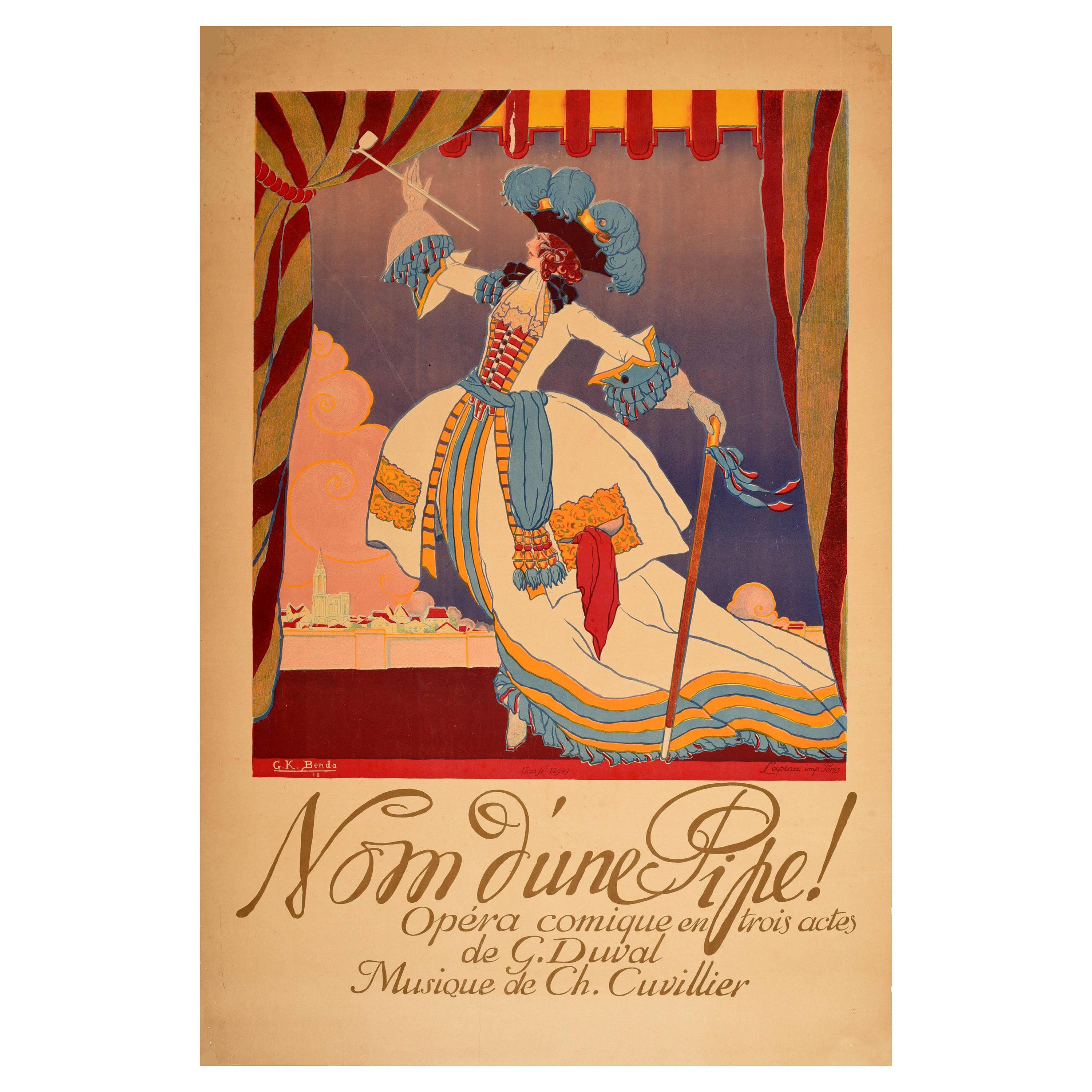 Original Antique Theatre Poster Nom D'Une Pipe Comic Opera Palais Royale Paris