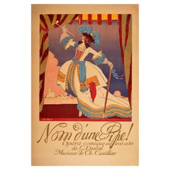 Affiche de théâtre d'antiquités originale, Nom D'Une Pipe, opéra comique Palais Royale Paris