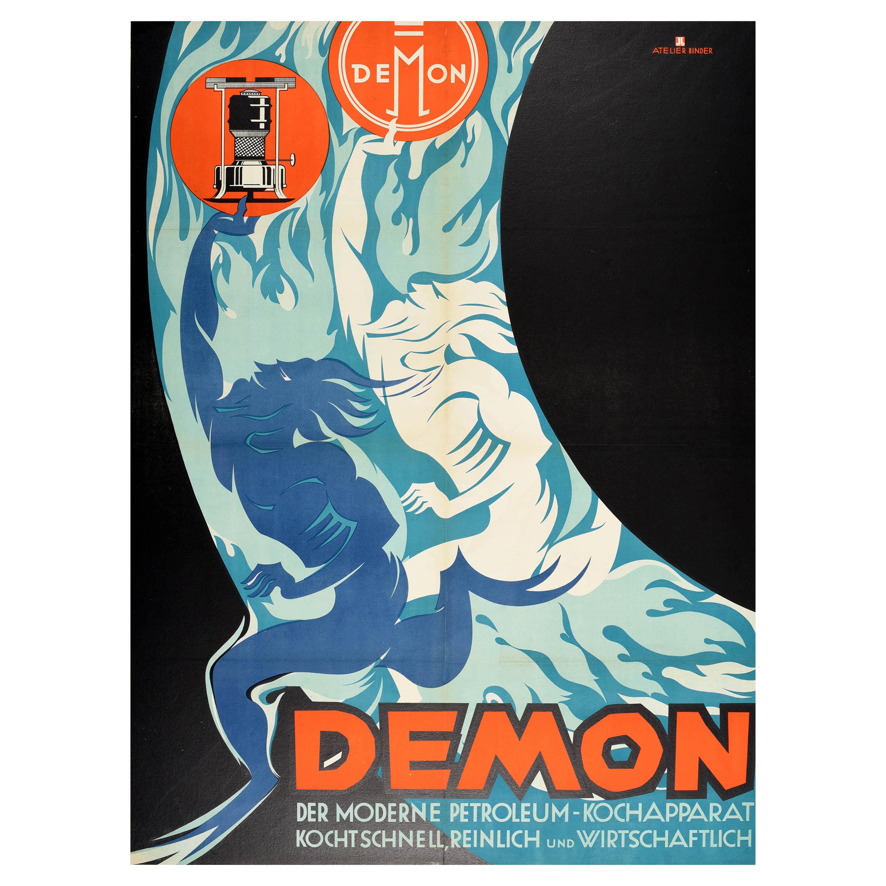 Original Original-Vintage-Poster, „Demon Modern“, Petroleum, Kochgerät, Werbekunst