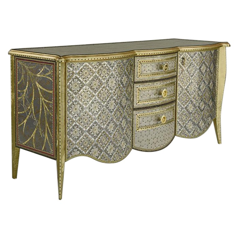 Contemporary Valentina Giovando Sideboard Buffet Wood Brass Gold Silver Large For Sale