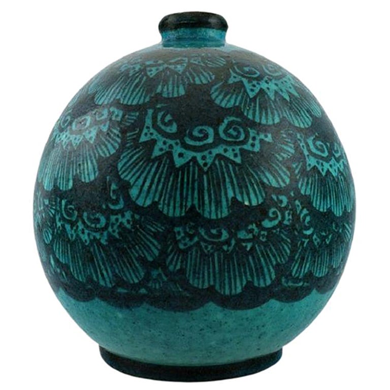 Edmond Lachenal, France, Large Round Unique Vase, 1920s/30s