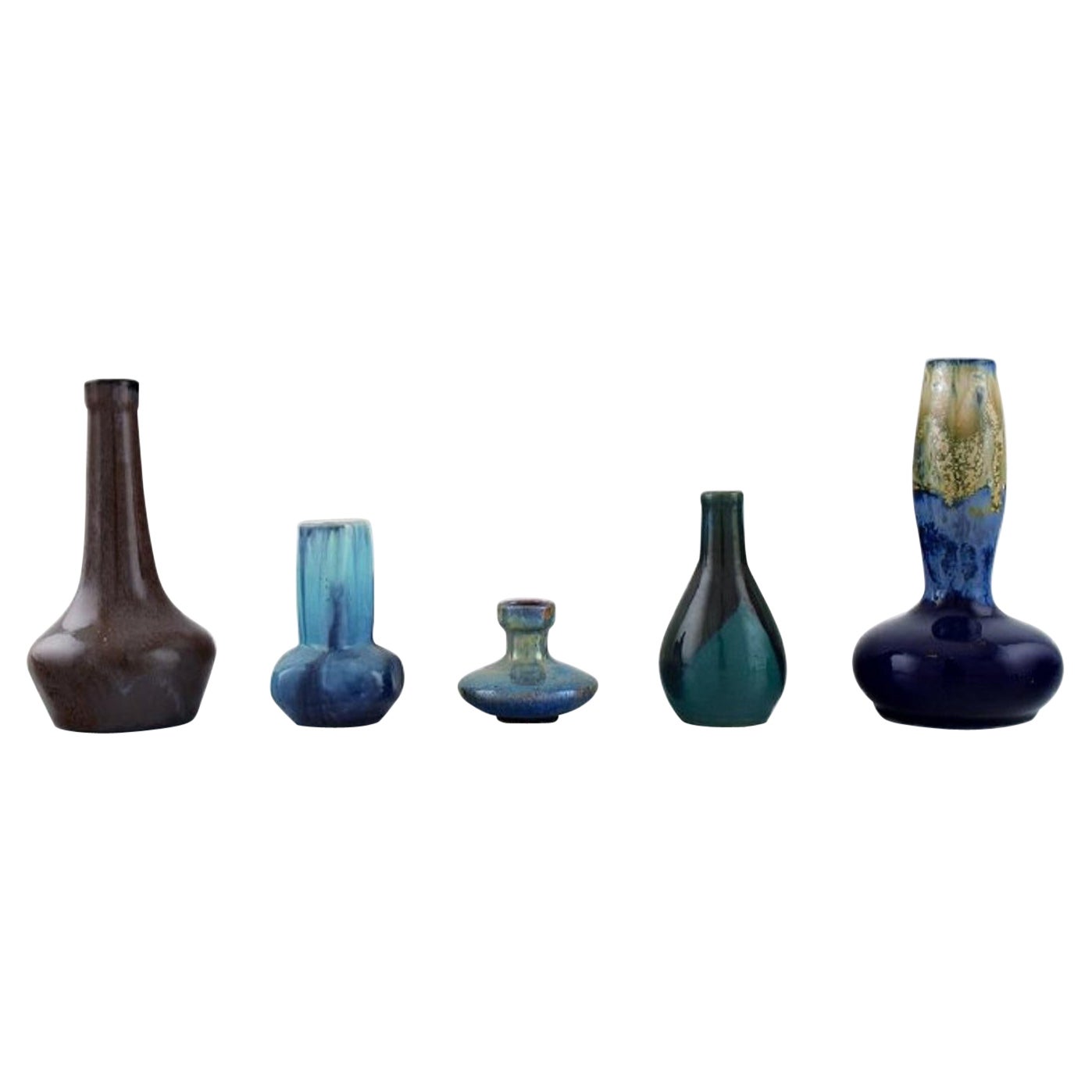 Five Belgian Miniature Vases in Glazed Ceramics, Mid-20th C