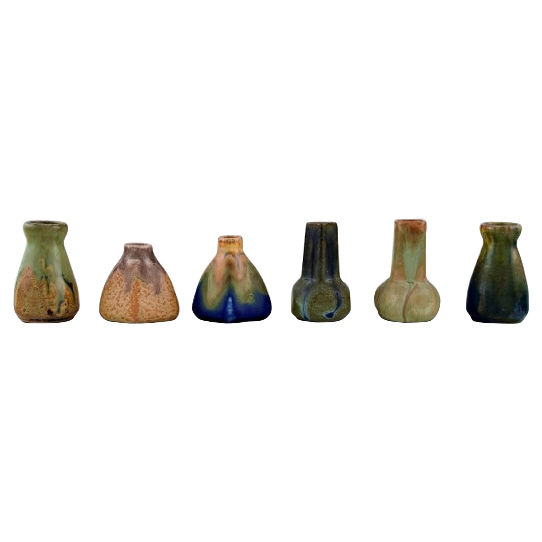 Six Belgian Miniature Vases in Glazed Ceramics, Mid-20th C.