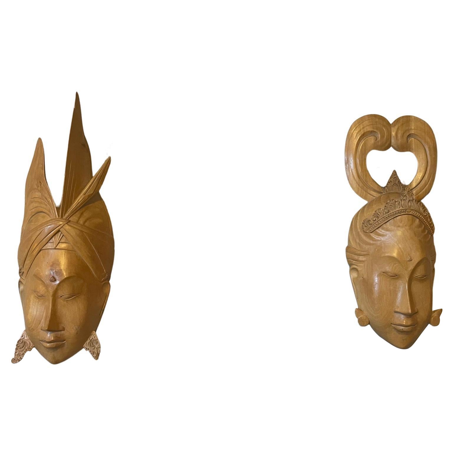 20th Century Handcarved Traditional Indonesian Wood Mask Couple For Sale at  1stDibs