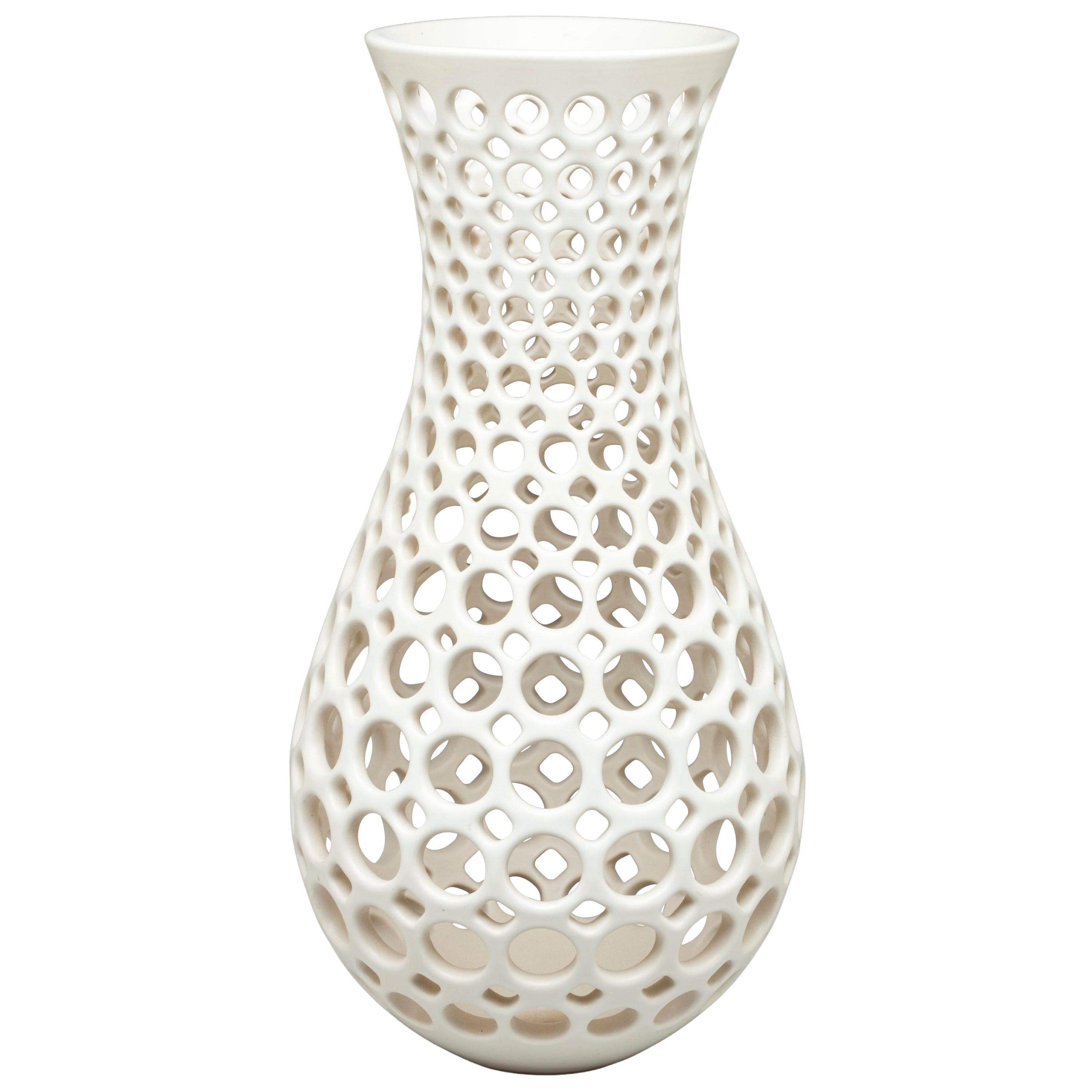 Vase en dentelle de céramique courbée blanc