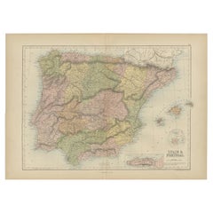 Carta geografica antica della Spagna e del Portogallo di A & C. Black, 1870