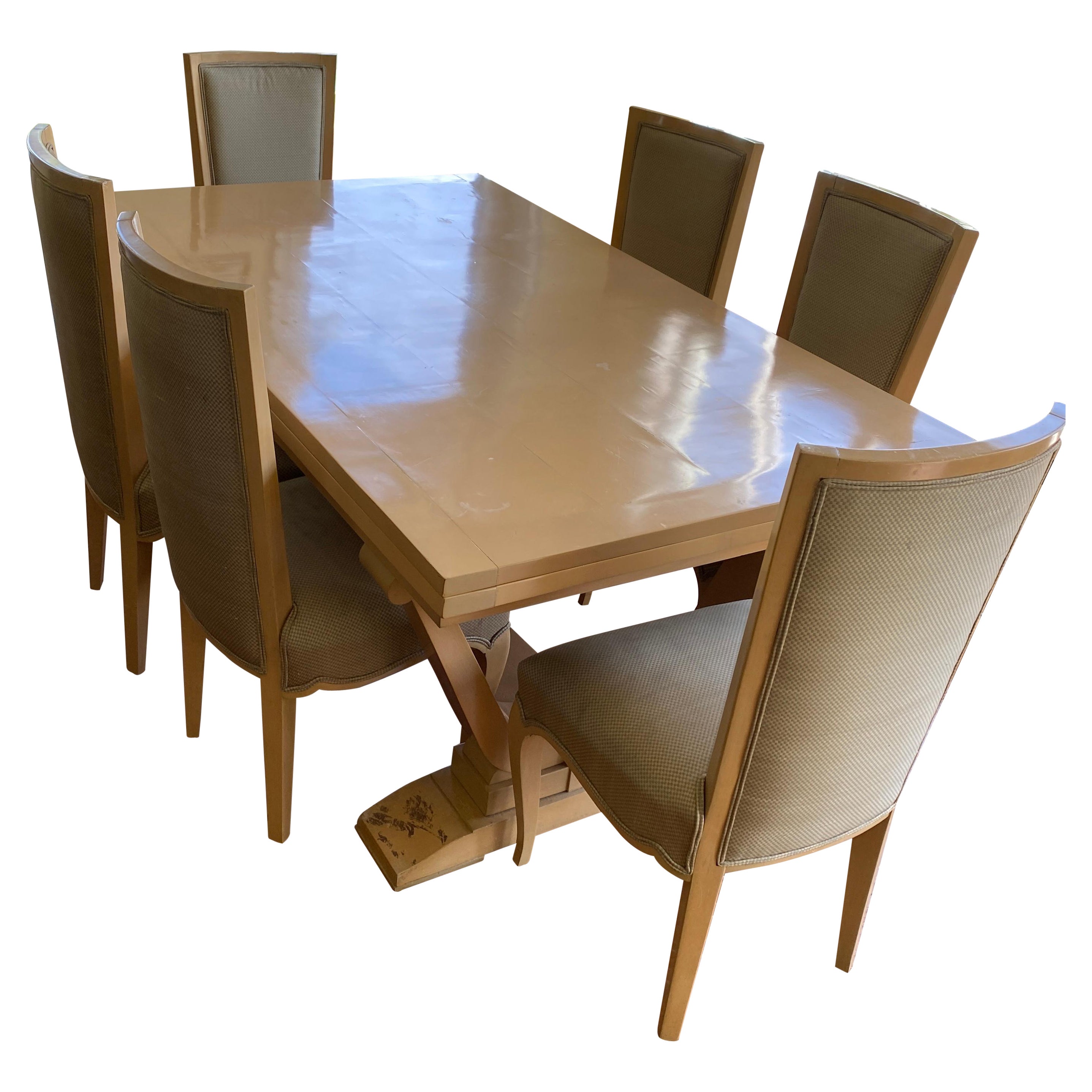 Andre Arbus Bleached Fruitwood Draw -Leaf Dining Table and Eight Dining Chairs