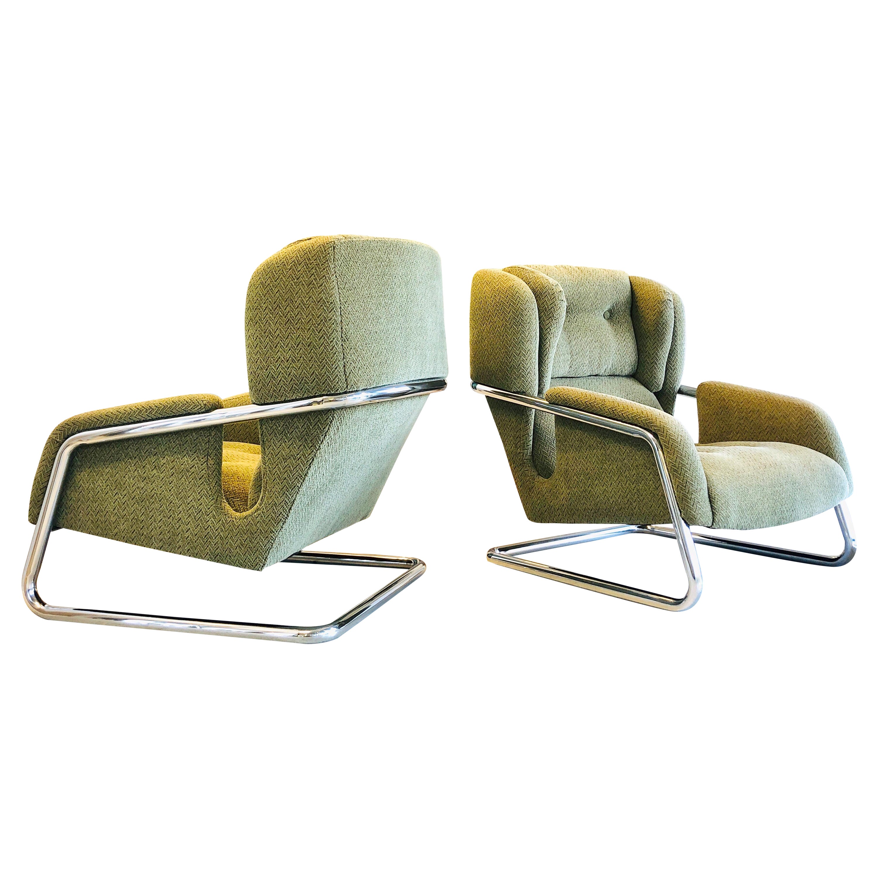 Pair of Extraordinary Italian Lounge Club Chairs Cantilevered, Italy, 1970s