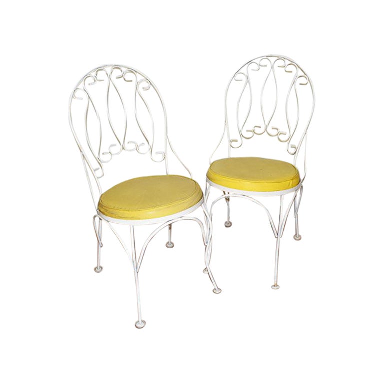 Yellow and White Garden Patio Chairs, a Pair For Sale