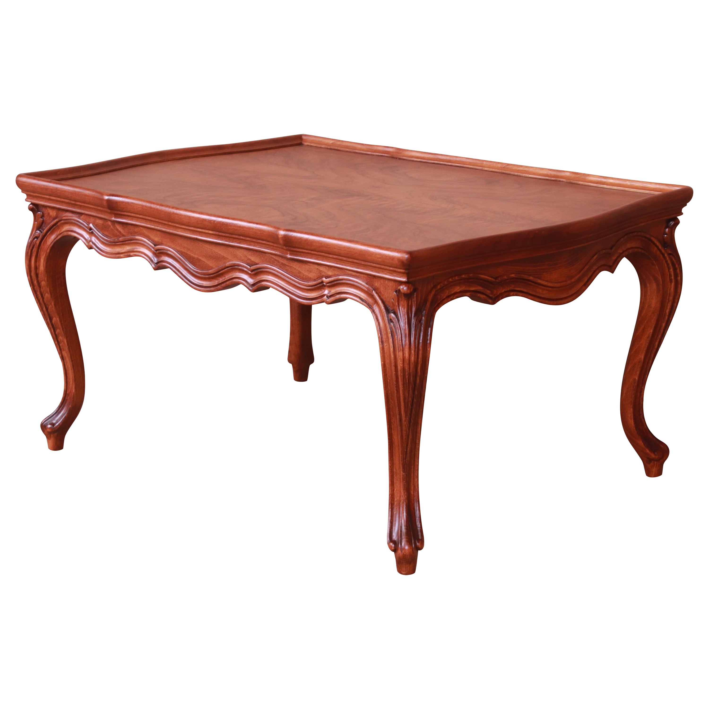 Karges French Provincial Louis XV Burled Walnut Coffee Table, Newly Refinished