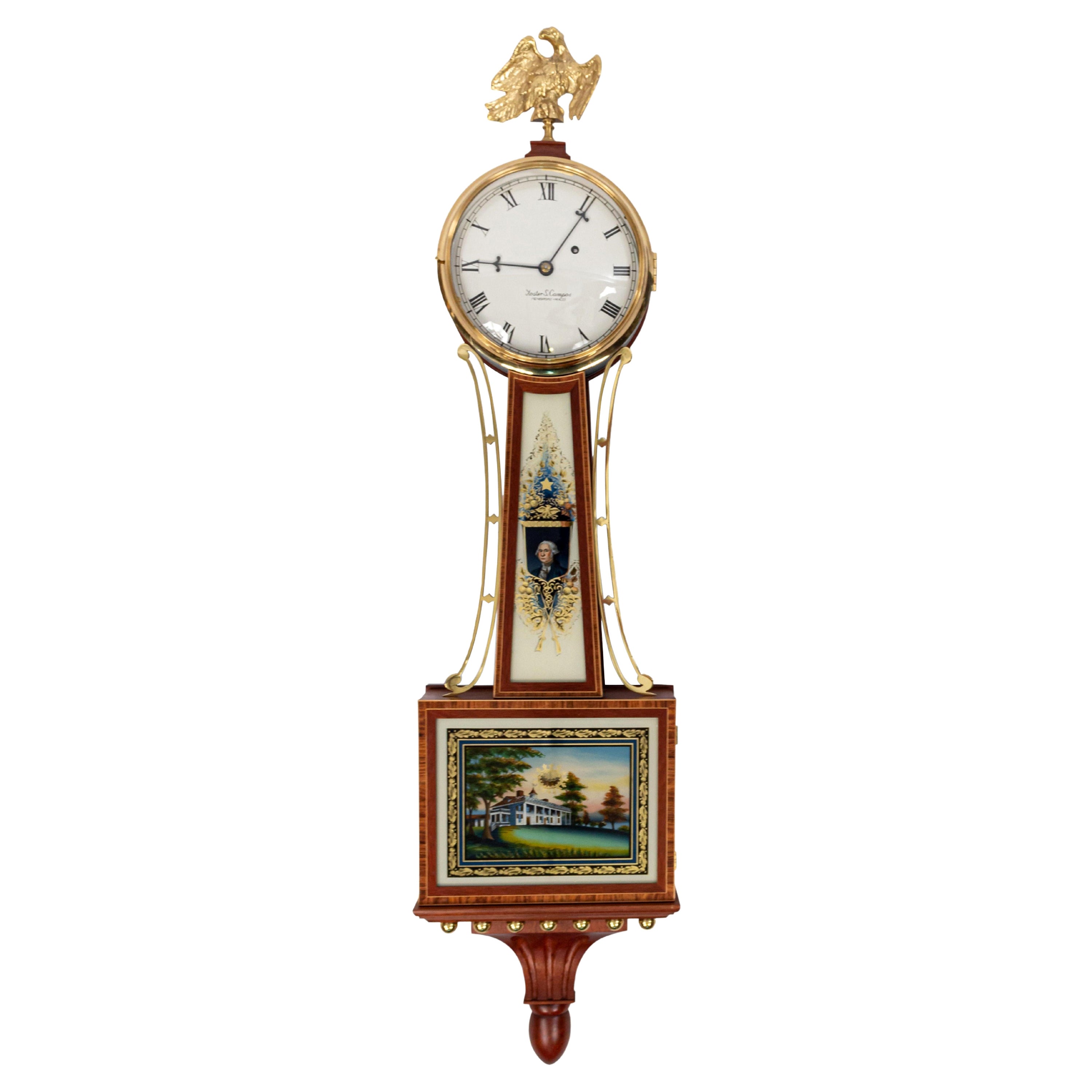 Federal Style Eglomise Banjo Clock with Eagle Finial