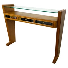 1950s Italian Sycamore and Mirrored Console Table