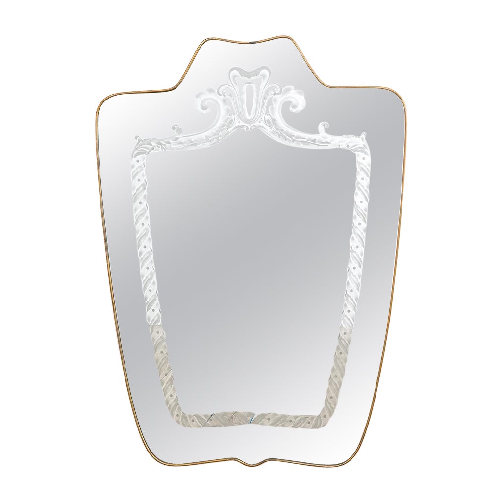 20th Century Giovanni Gariboldi Shaped Mirror with Brass Frame and Decoration For Sale
