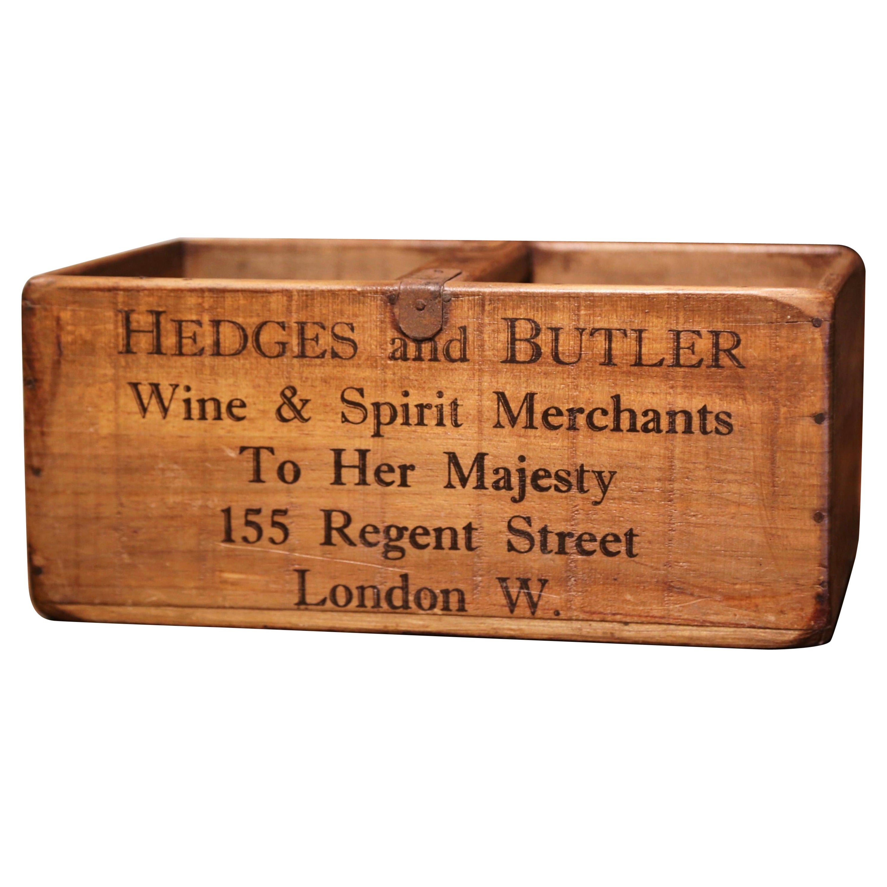 Mid-Century English Wooden Crate Wine and Spirit Box from London