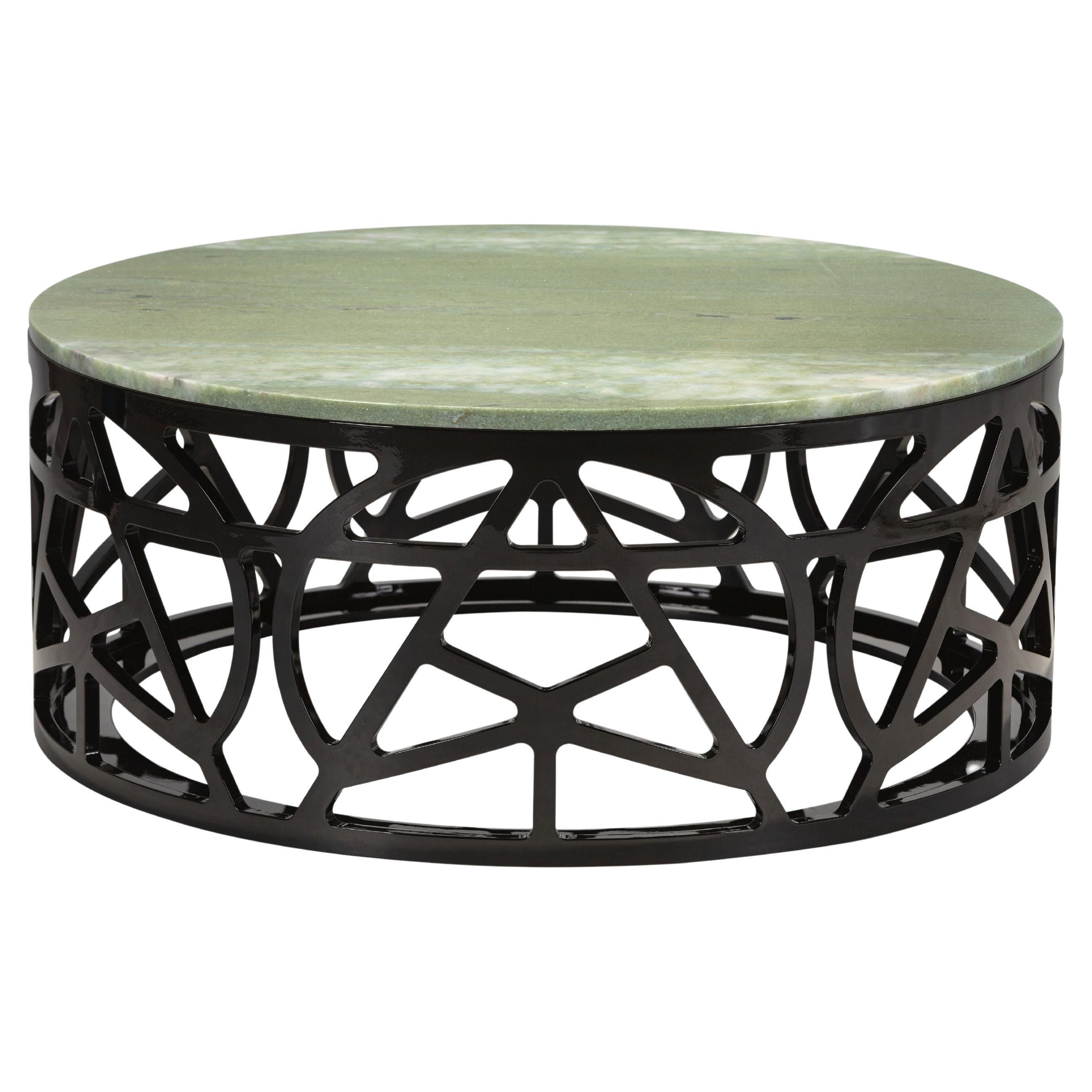 Art Deco Pyrite Coffee Table, Green Marble, Handmade in Portugal by Greenapple For Sale